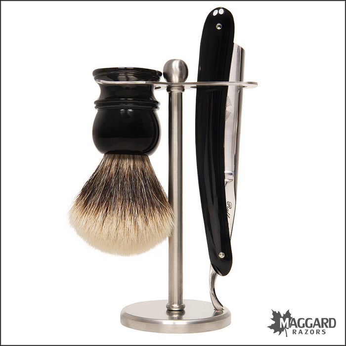 Maggard Razors Stainless Steel Straight Razor and Brush Stand
