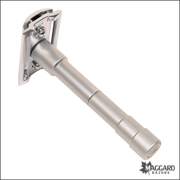 Merkur 46C Travel Set, Matte Finish Handle with Chrome two Piece Head - Closed Comb DE Safety Razor with Leather Case