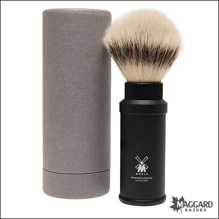 Muhle 31m536 Black Anodized Aluminum Silvertip Fibre Synthetic Travel Brush, 21mm