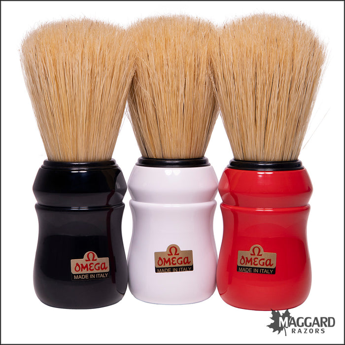 Omega Model 10049 Pro 49 Professional Boar Shaving Brush in Red, Black, or White, 26mm