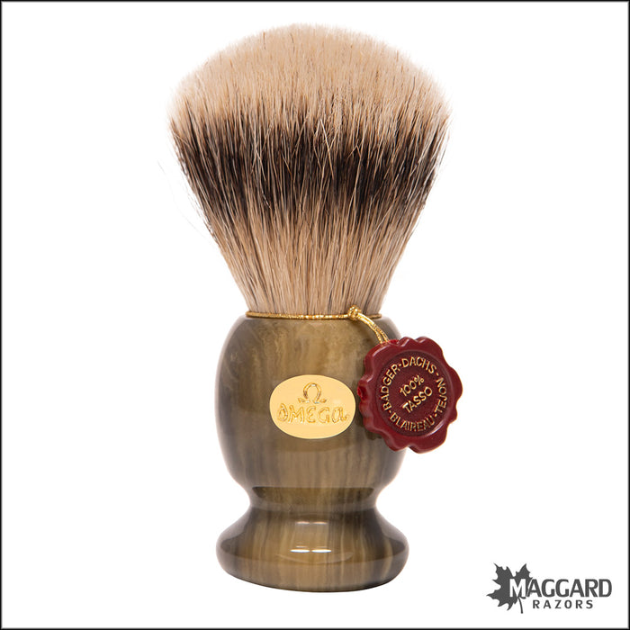 Omega Model 6215 Faux Jade Handle Super Badger Shaving Brush, 24mm