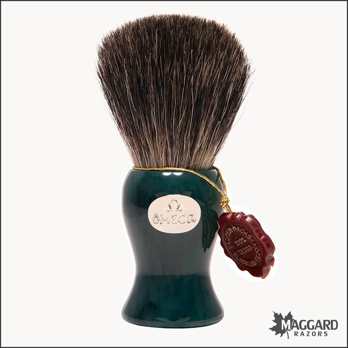 Omega Model 6217 Jade Green Handle Black Badger Shaving Brush, 22mm
