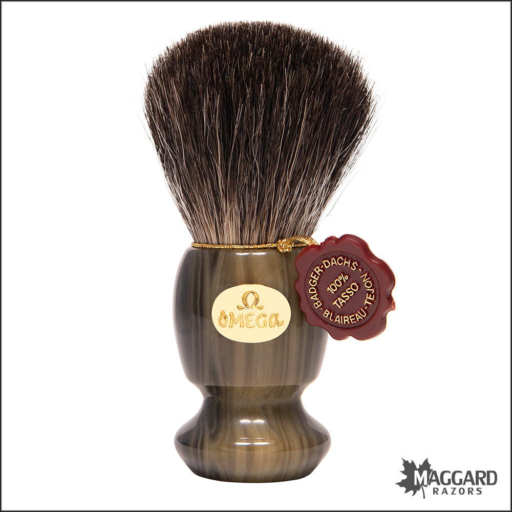 Omega Model 6223 Faux Jade Handle Black Badger Shaving Brush, 22mm