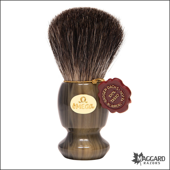 Omega Model 6223 Faux Jade Handle Black Badger Shaving Brush, 22mm