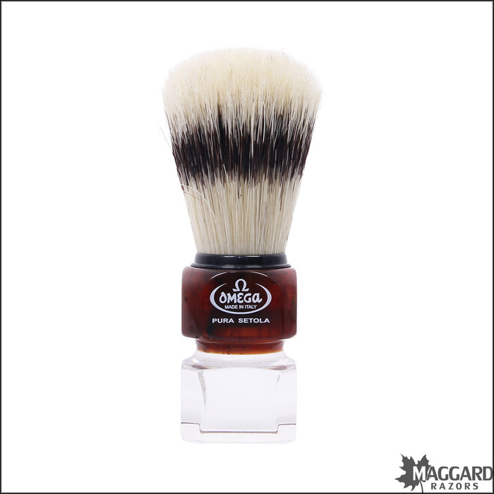 Omega Model 81025 Red Acrylic Handle Boar Shaving Brush with Stand, 24mm
