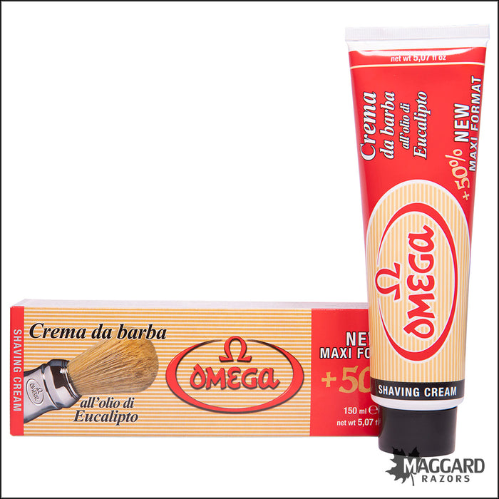 Omega Crema da Barba Shaving Cream Tube with Eucalyptus Oil, 150g