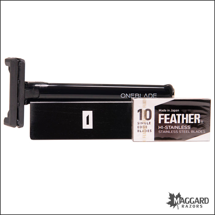 OneBlade Core Pivoting Single Edge Razor, Black, with Blades and Stand