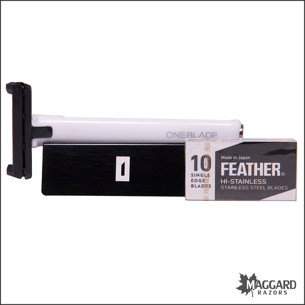 OneBlade Core Pivoting Single Edge Razor, White, with Blades and Stand ...