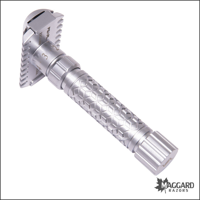 Pearl Shaving Flexi Adjustable Open Comb Machined DE Safety Razor with Stand, Matte Finish