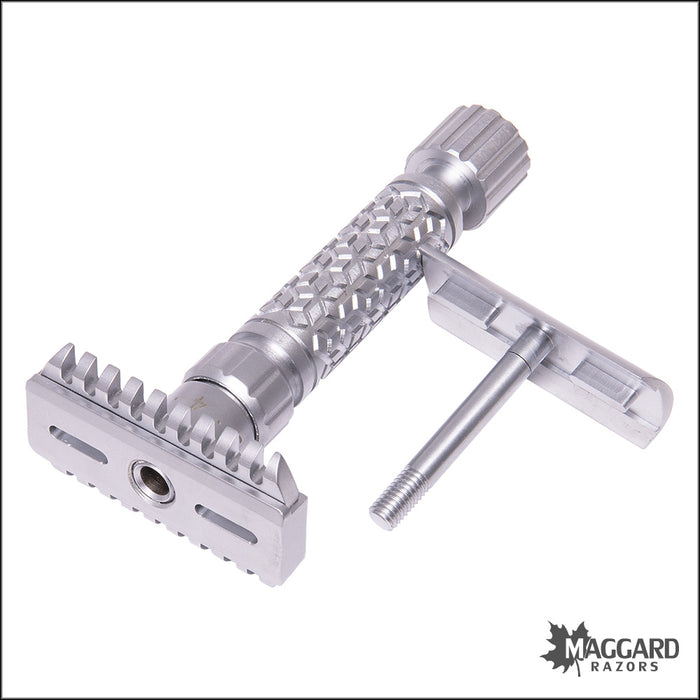 Pearl Shaving Flexi Adjustable Open Comb Machined DE Safety Razor with Stand, Matte Finish