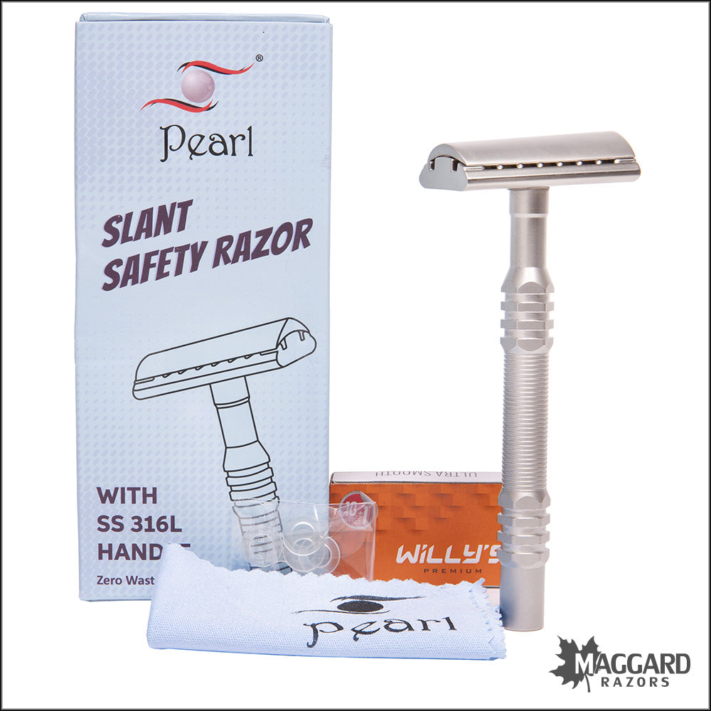 Pearl Shaving L-65 Semi-Slant DE Safety Razor with SS 316L Handle