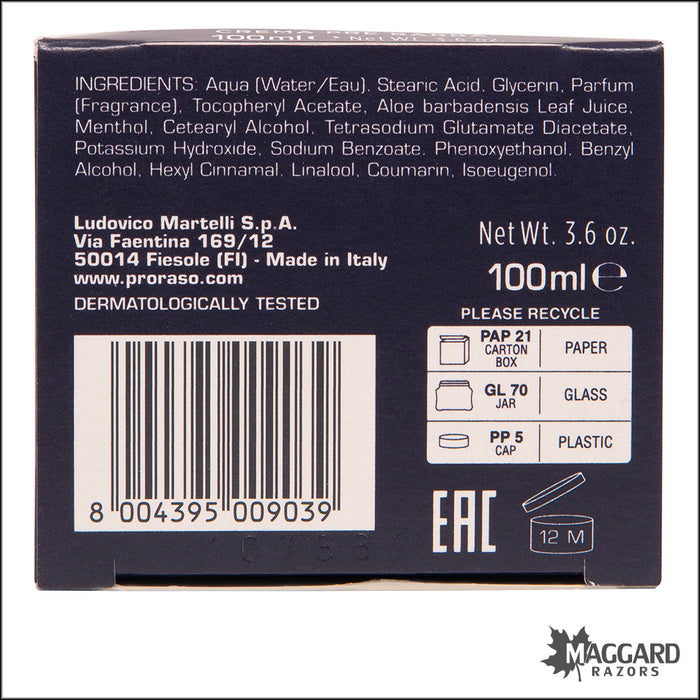 Proraso Aloe and Vitamin E Pre and Post Cream Glass Jar, 100ml