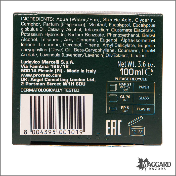 Proraso Eucalyptus Oil and Menthol Pre and Post Cream, 100ml