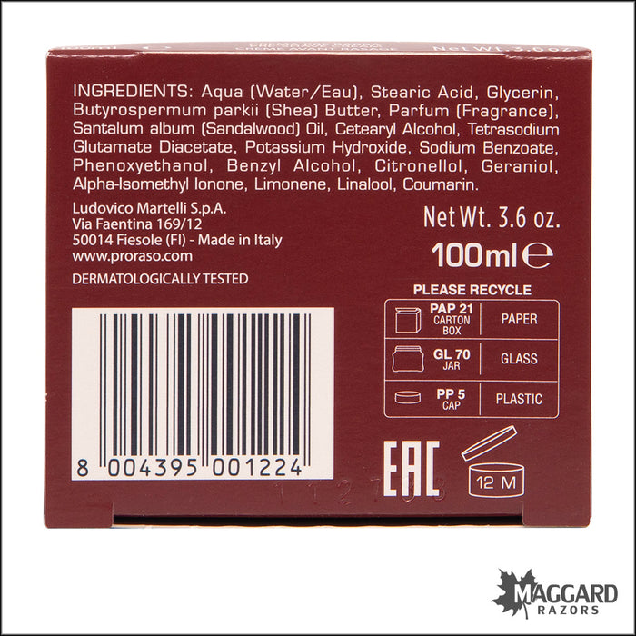 Proraso Sandalwood Pre and Post Cream Glass Jar, 100ml