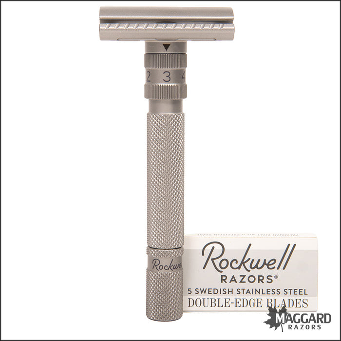 Rockwell Razors SETPOINT™ Adjustable 2-Piece Machined DE Safety Razor, 316L Stainless Steel