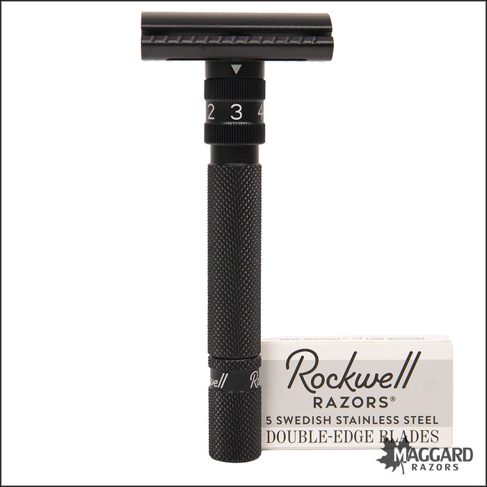 Rockwell Razors SETPOINT™ Adjustable 2-Piece Machined DE Safety Razor, Black Aluminum