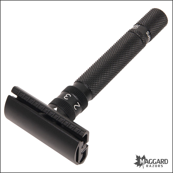 Rockwell Razors SETPOINT™ Adjustable 2-Piece Machined DE Safety Razor, Black Aluminum