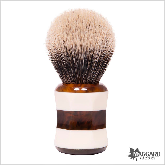 Shavemac 173-818-362-2B Ivory and Tortoise Handle Silvertip 2-Band Badger Shaving Brush, 24mm Bulb