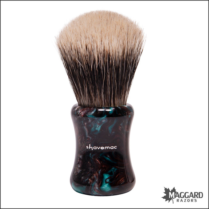 Shavemac 386-060-26 Black Peacock Handle with Silvertip D01 2-Band Badger Shaving Brush, 26mm Fan