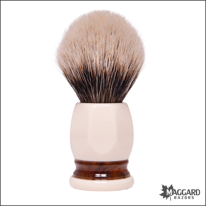 Shavemac 408-818-362 Ivory and Tortoise Handle Silvertip 2-Band Badger Shaving Brush, 24mm Bulb