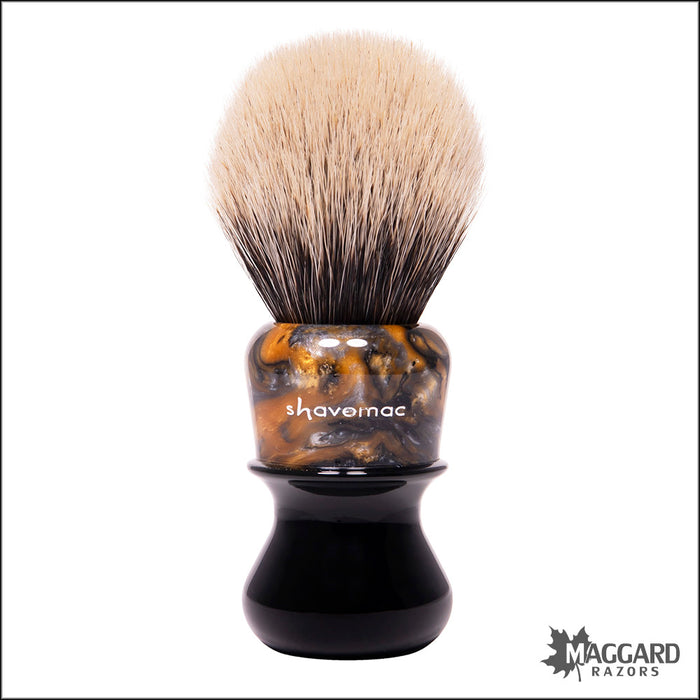 Shavemac 82-111-340-ST-B Gold Rush Black Handle Silvertip 2-Band Badger Shaving Brush, 24mm Bulb