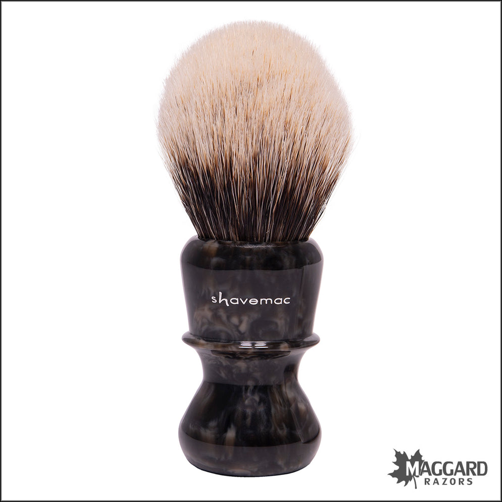 Macsmile Razor Shavemac 82-376-28 Black and Brown Handle Silvertip 2-Band Badger Shav ...