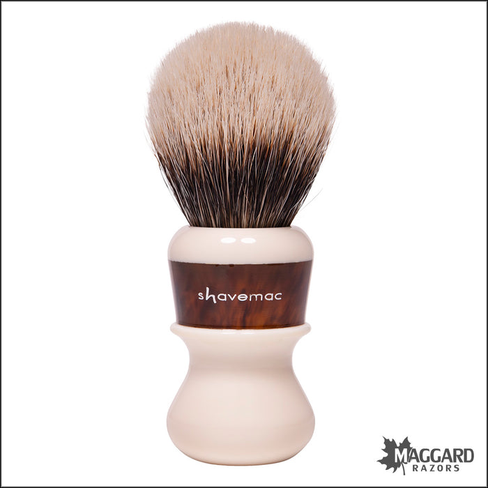 Shavemac 82-818-362-2B Ivory and Tortoise Handle Silvertip 2-Band Badger Shaving Brush, 24mm Bulb