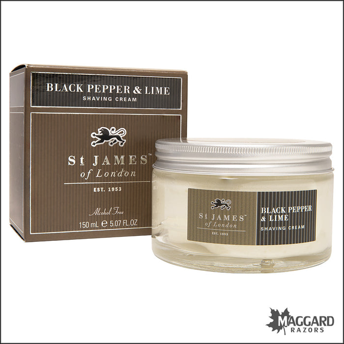St James of London Black Pepper and Lime Shave Cream, 150ml