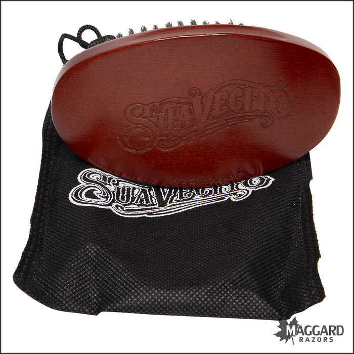 Suavecito Beard Brush - Cherry Wood Finish Synthetic Beard Brush, with Drawstring Bag