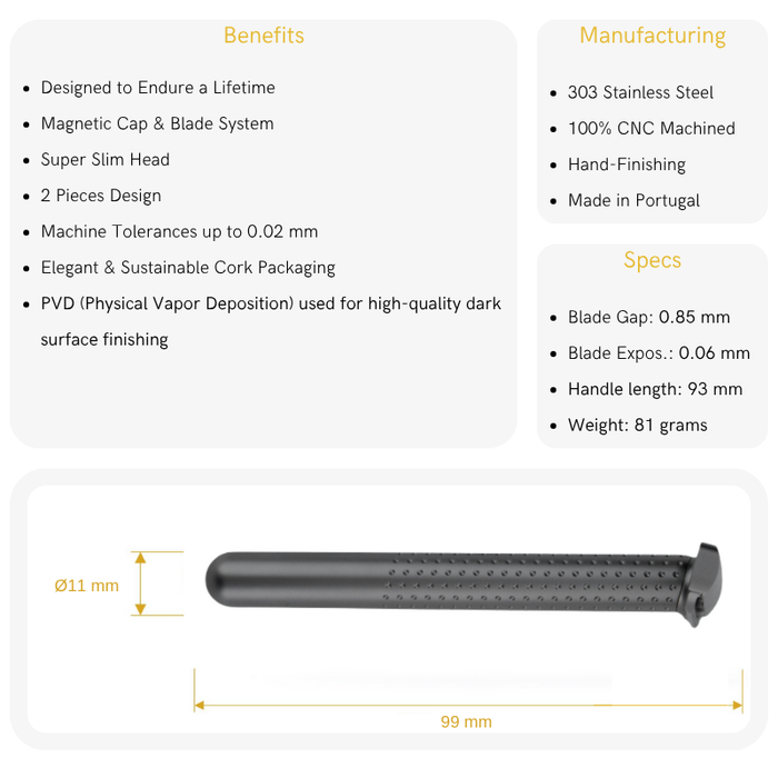 Tatara Razors Amakuni Stainless Steel Single Edge Safety Razor, Matte Black