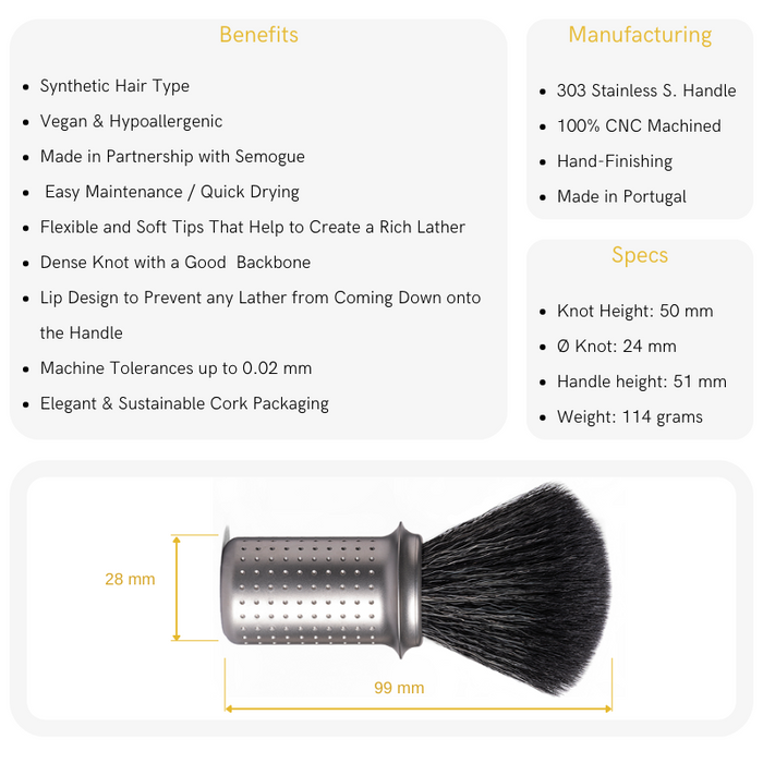 Tatara Razors Masamune Matte Stainless Steel Synthetic Fiber Shaving Brush, 24mm