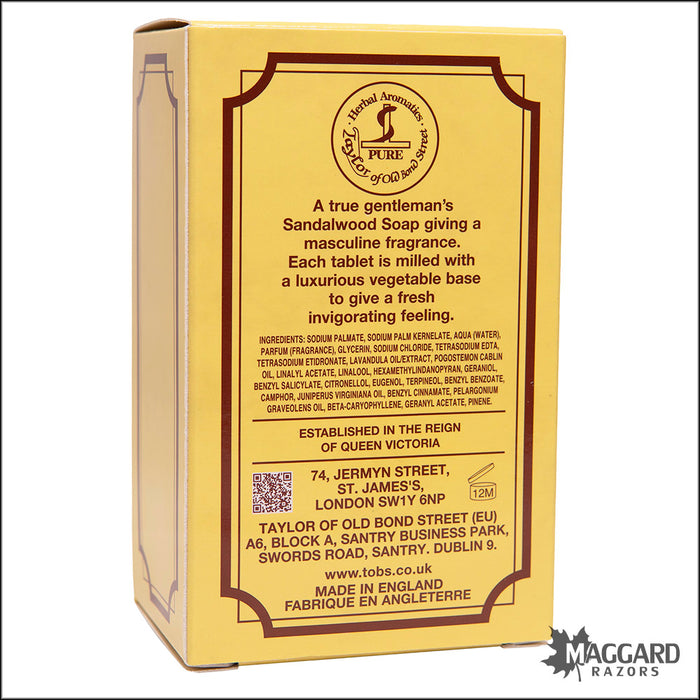 Taylor of Old Bond Street Sandalwood Pure Vegetable Triple Milled Bar Soap, 200g