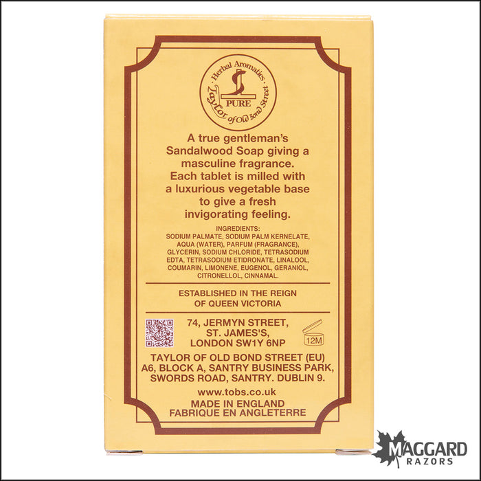 Taylor of Old Bond Street Sandalwood Pure Vegetable Triple Milled Bar Soap, 200g