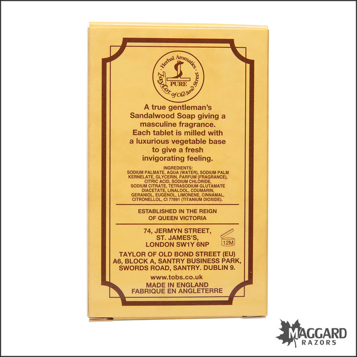 Taylor of Old Bond Street Sandalwood Pure Vegetable Triple Milled Bar Soap, 200g