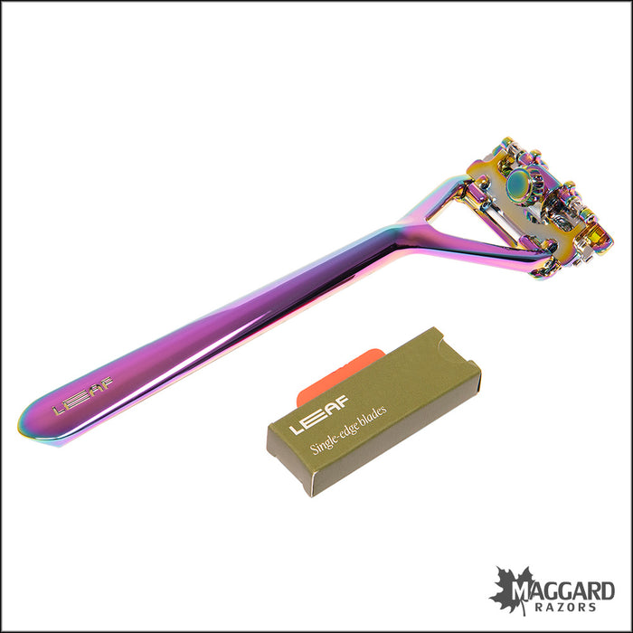 Leaf Single Edge Multiblade Pivoting Head Razor, with Starter Blades - Prism Color