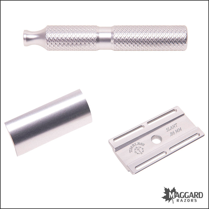 Timeless Razor Machined Aluminum Slant DE Safety Razor, with Stand ...