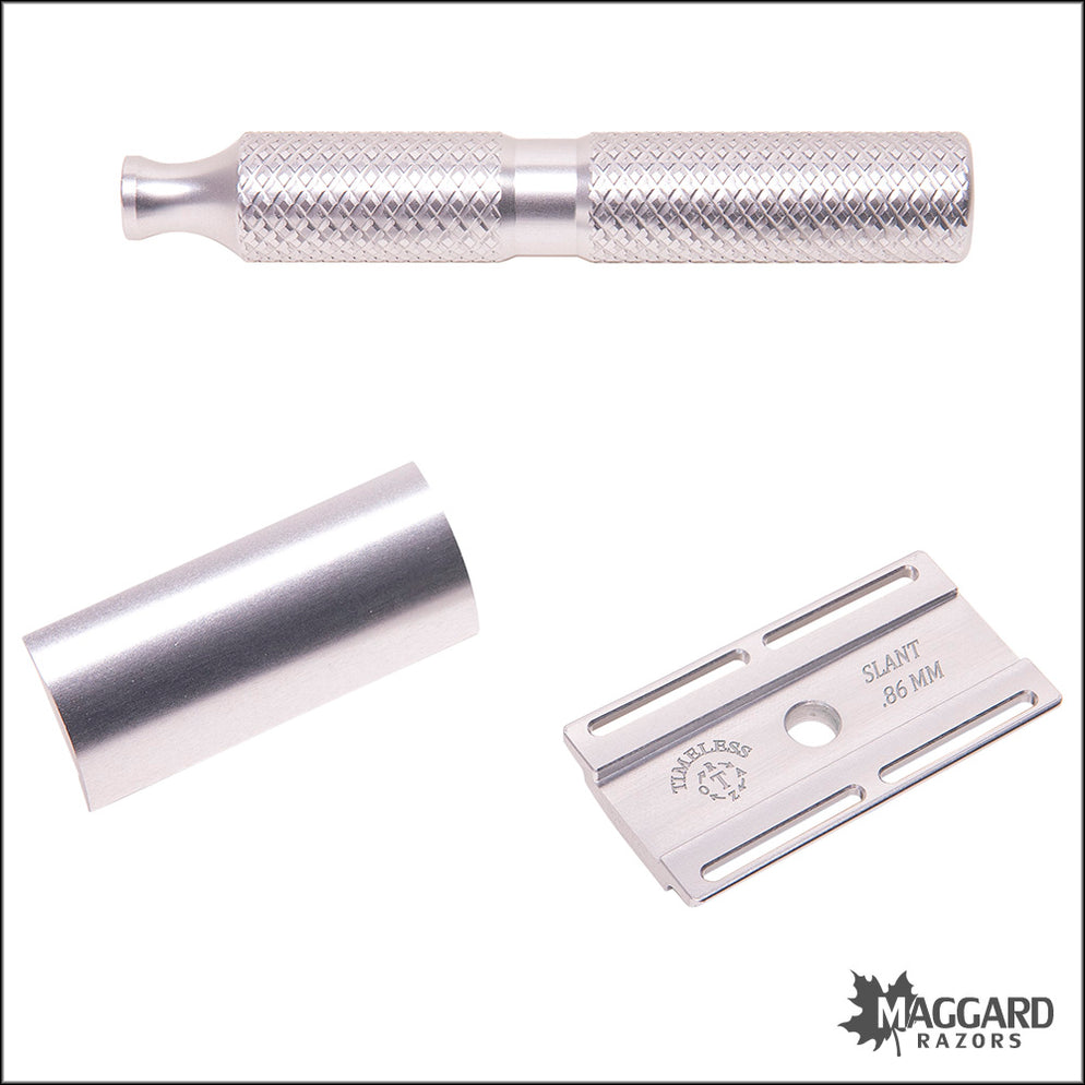 Timeless Razor Machined Aluminum Slant DE Safety Razor, with Stand ...