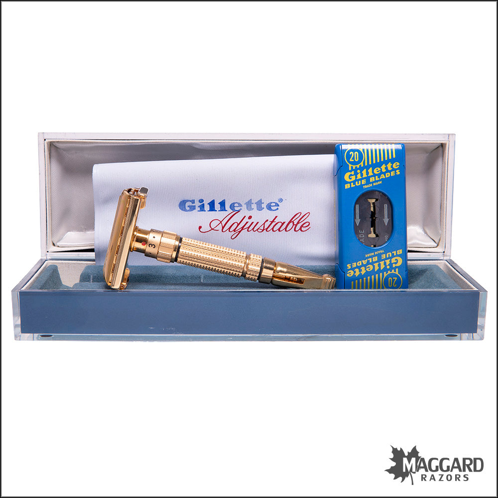 1102 Gillette Gold Toggle Adjustable Razor, Cased, 1958 — Maggard