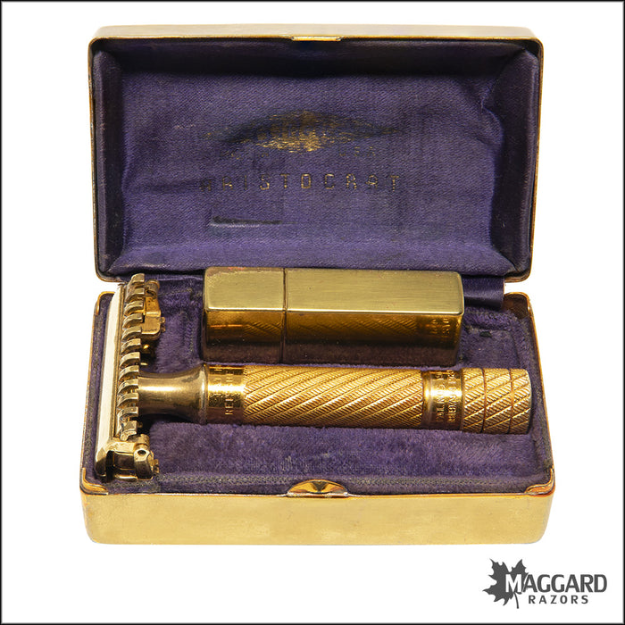 #1126 Gillette Gold OC Aristocrat Adjustable Razor, Cased, 1930s