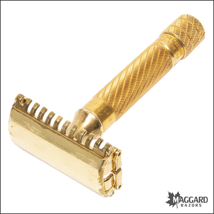 #1126 Gillette Gold OC Aristocrat Adjustable Razor, Cased, 1930s