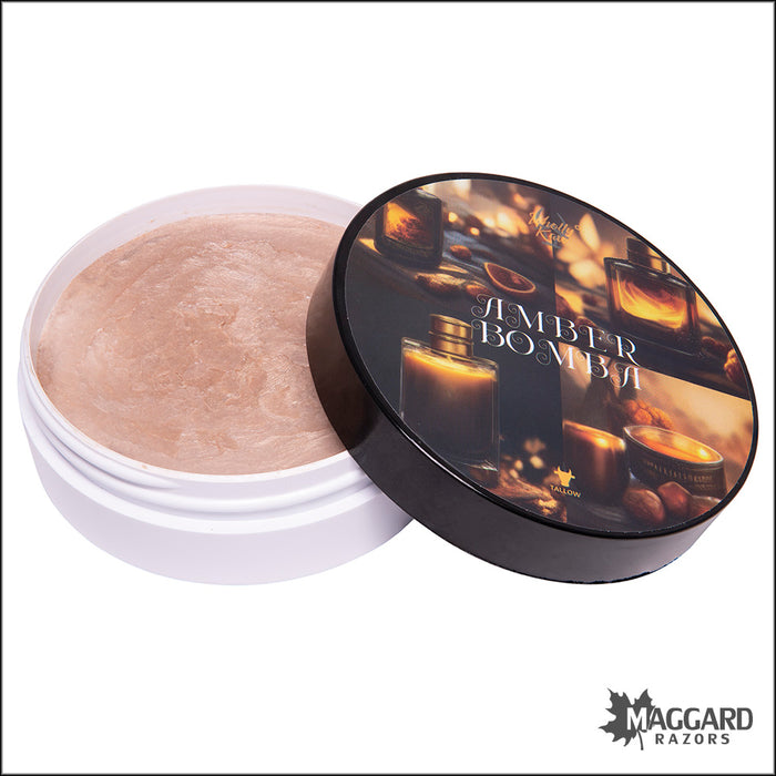 Wholly Kaw Amber Bomba Artisan Shaving Soap, 4oz - Tallow Crème Fraîche Base