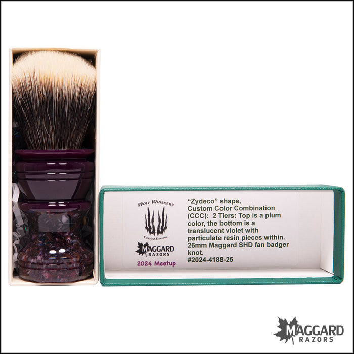 Wolf Whiskers 2024-4188-25 Zydeco Handle Custom Color with Maggard Razors SHD Badger Fan Knot, 26mm