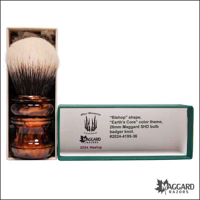 Wolf Whiskers 2024-4199-36 Bishop Handle Custom Color with Maggard Razors SHD Badger Bulb Knot, 26mm