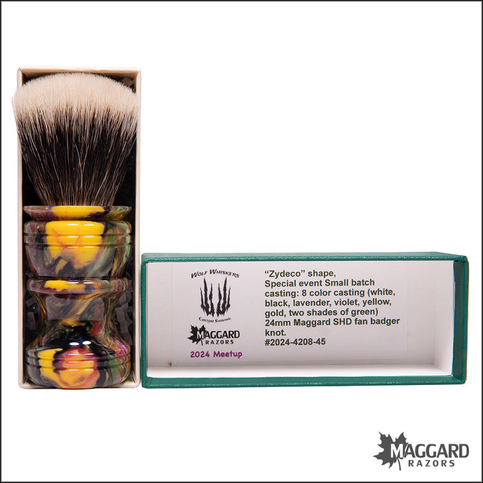 Wolf Whiskers 2024-4208-45 Zydeco Handle Custom Color with Maggard Razors SHD Badger Fan Knot, 24mm
