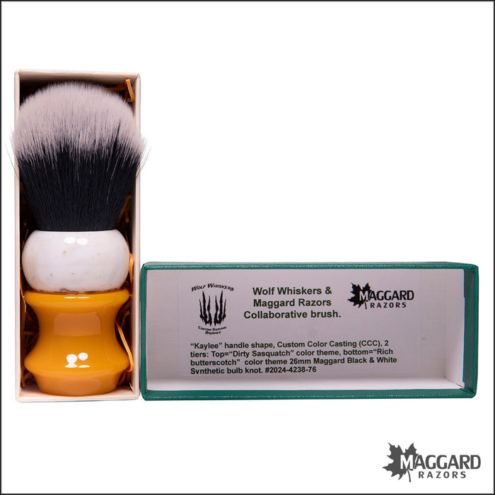 Wolf Whiskers 2024-4238-76 Kaylee Handle Custom Color with Maggard Razors Black and White Synthetic Knot, 26mm