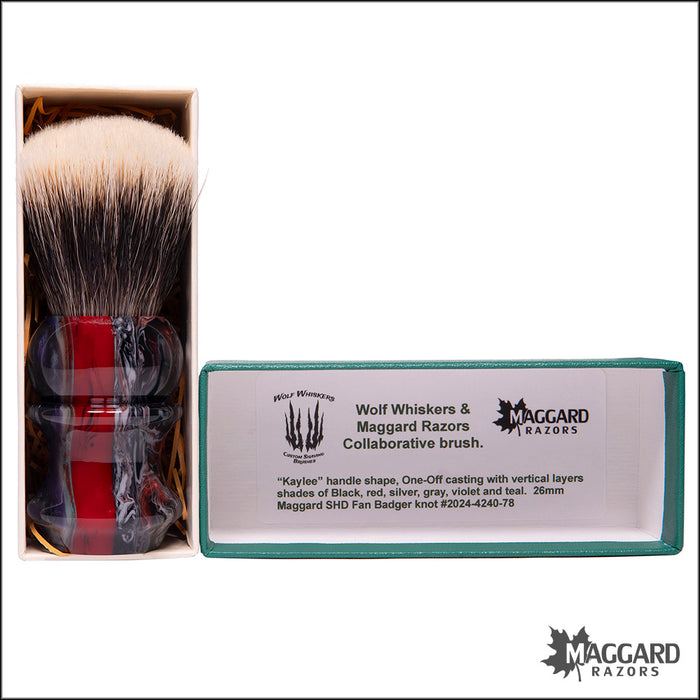 Wolf Whiskers 2024-4240-78 Kaylee Handle Custom Color with Maggard Razors SHD Badger Fan Knot, 26mm