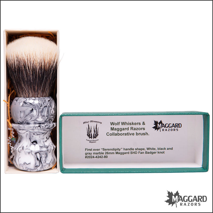 Wolf Whiskers 2024-4242-80 Serendipity Handle Custom Color with Maggard Razors SHD Badger Fan Knot, 26mm