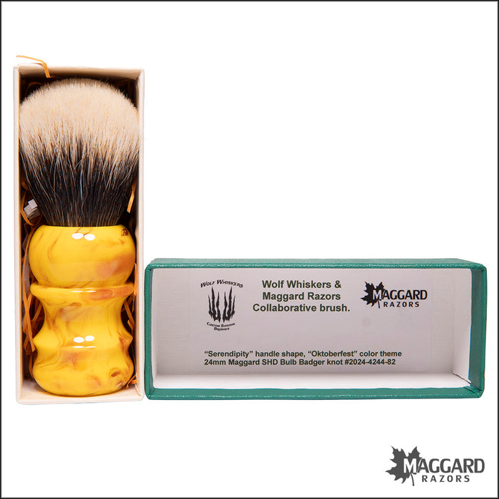 Wolf Whiskers 2024-4244-82 Serendipity Handle in Custom Color with Maggard Razors SHD Badger Bulb Knot, 24mm