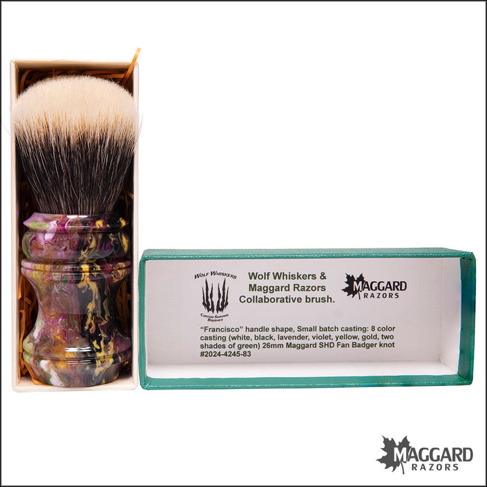 Wolf Whiskers 2024-4245-83 Francisco Handle in Custom Color with Maggard Razors SHD Badger Fan Knot, 26mm