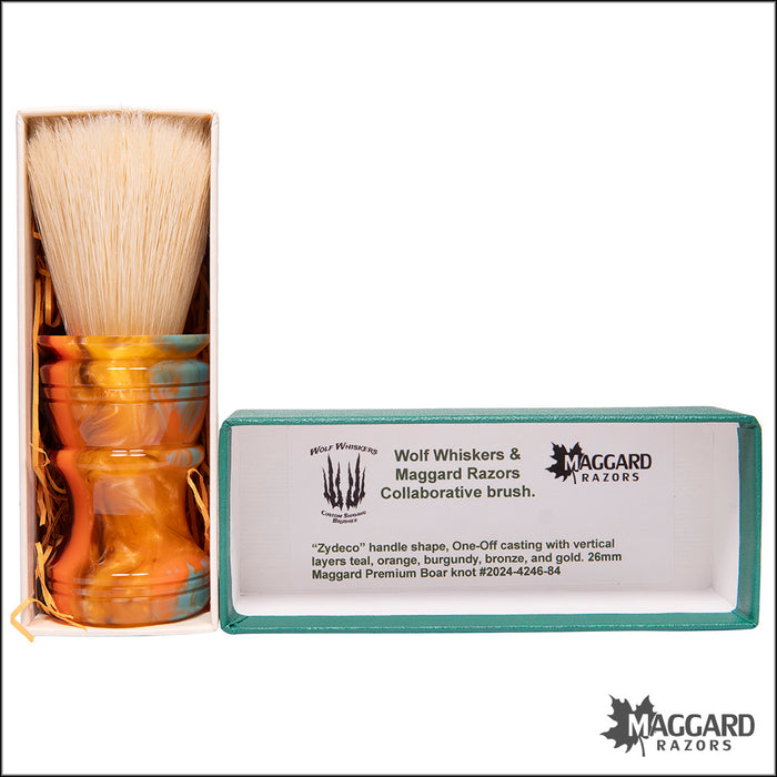 Wolf Whiskers 2024-4246-84 Zydeco Handle in Custom Color with Maggard Razors Premium Boar Knot, 26mm